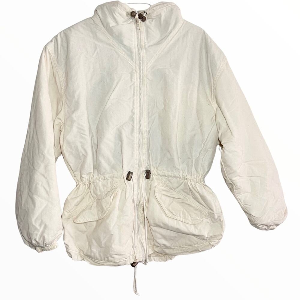 VTG Woolrich Ski Jacket Windbreaker 80s Cinch Waist Pocket Aztec Fleece White S